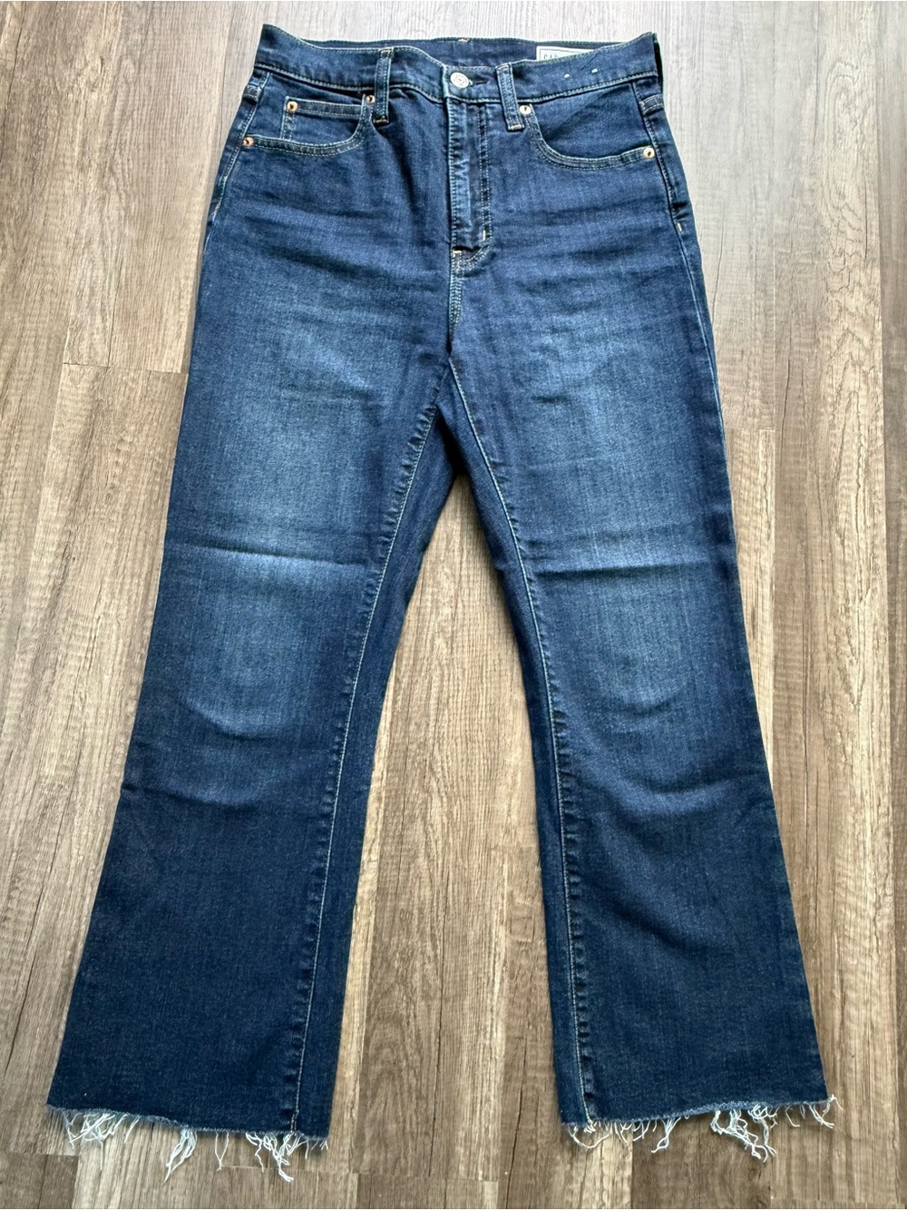 GAP Kick Fit High Rise Jeans Size 27 Short Dark Wash Raw Hem